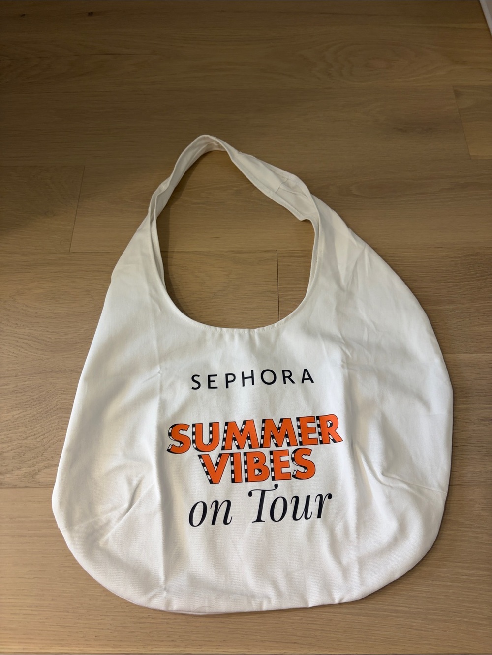 Sephora White Canvas Tote with Orange 'Summer Vibes' Print